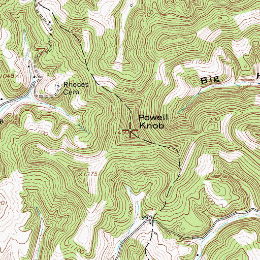 Topographic Map of Powell Knob, WV