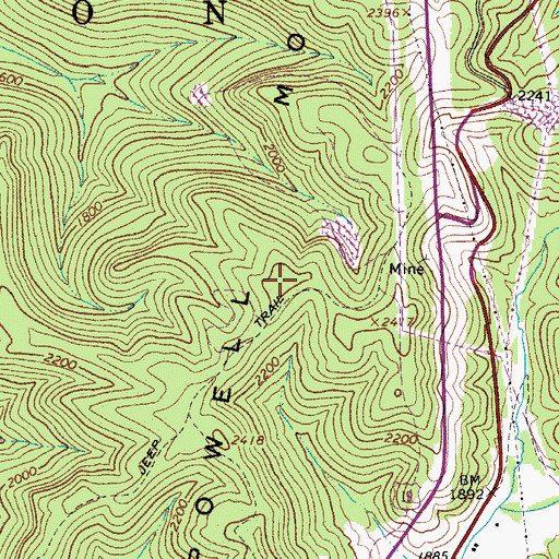 Topographic Map of Powell Mountain, WV