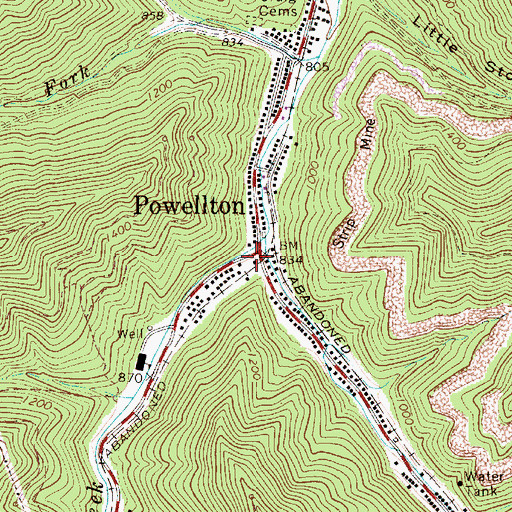 Topographic Map of Powellton, WV