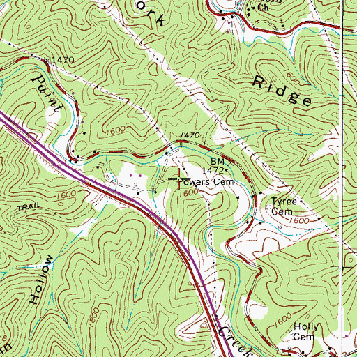 Topographic Map of Powers Cemetery, WV
