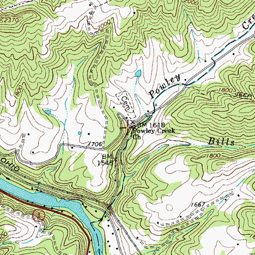 Topographic Map of Powley Creek Church, WV