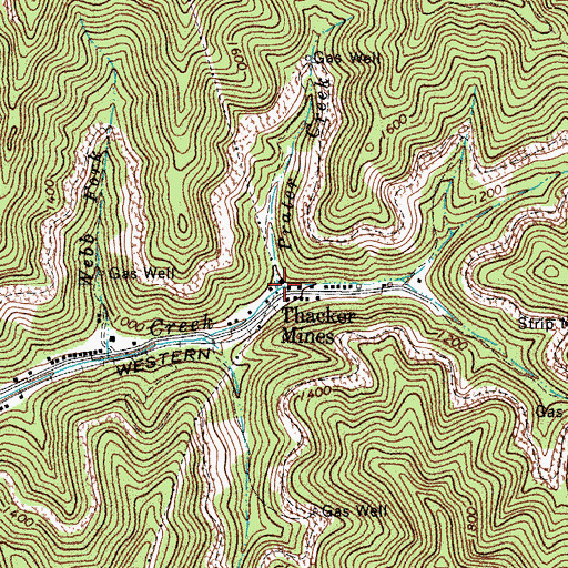 Topographic Map of Prater Creek, WV