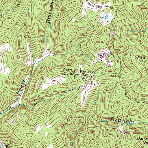Topographic Map of Pratt Cemetery, WV