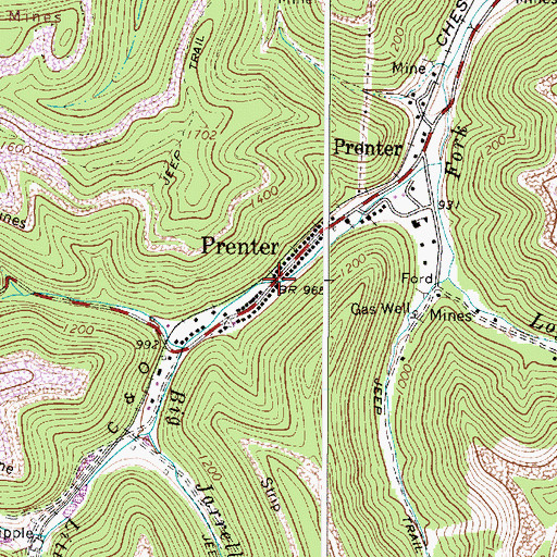 Topographic Map of Prenter, WV