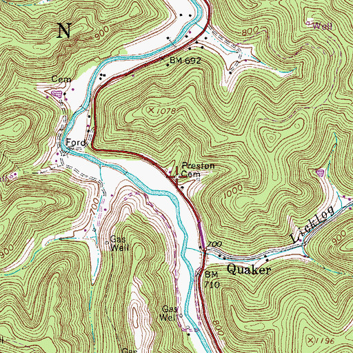 Topographic Map of Preston Cemetery, WV