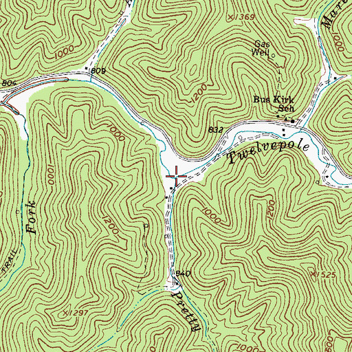 Topographic Map of Pretty Branch, WV