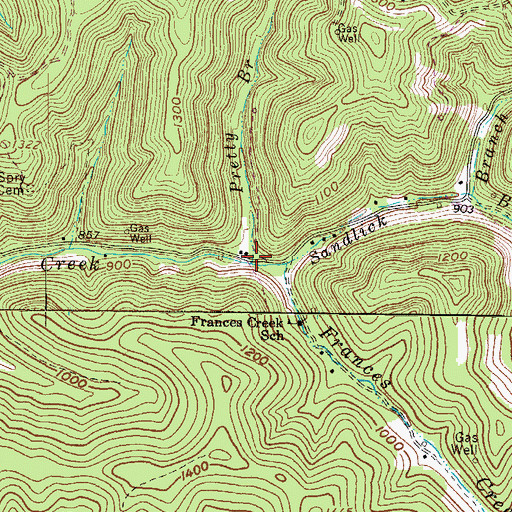 Topographic Map of Pretty Branch, WV