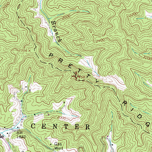 Topographic Map of Pretty Ridge, WV