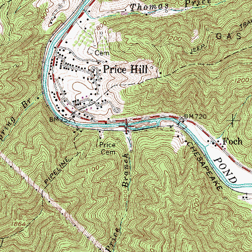 Topographic Map of Price Branch, WV