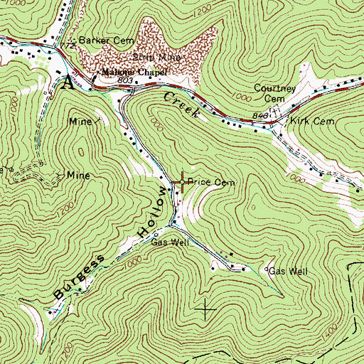 Topographic Map of Price Cemetery, WV