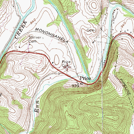 Topographic Map of Price Cemetery, WV