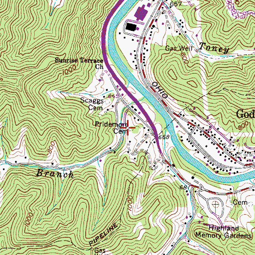 Topographic Map of Pridemore Cemetery, WV