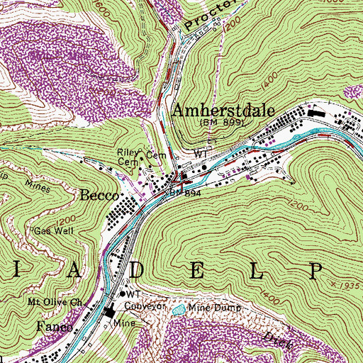 Topographic Map of Proctor Hollow, WV