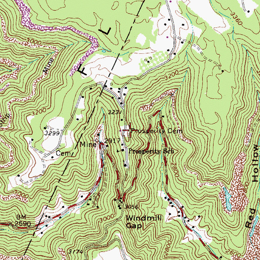 Topographic Map of Prosperity Cemetery, WV