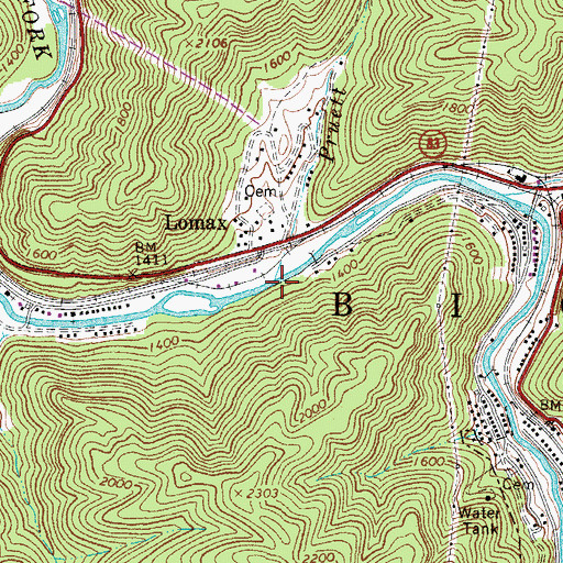Topographic Map of Pruett Branch, WV