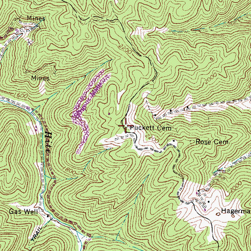 Topographic Map of Puckett Cemetery, WV