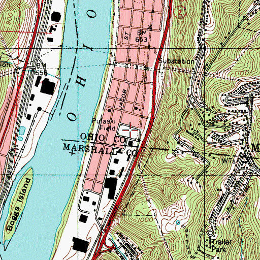 Topographic Map of Pulaski Field, WV