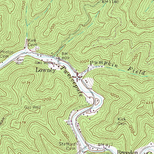 Topographic Map of Pumpkin Field Branch, WV