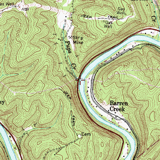 Topographic Map of Pups Creek, WV