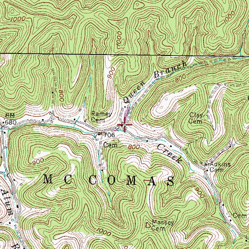 Topographic Map of Queen Branch, WV
