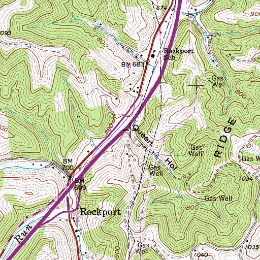 Topographic Map of Queen Hollow, WV