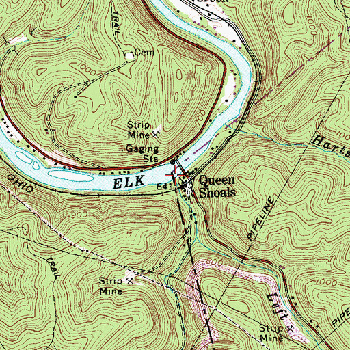 Topographic Map of Queen Shoals Creek, WV