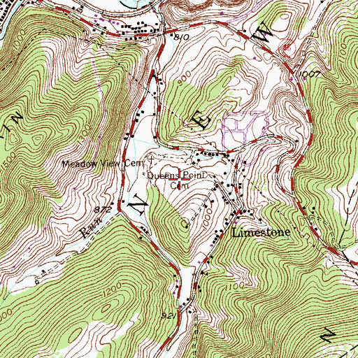 Topographic Map of Queens Point Cemetery, WV