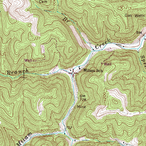 Topographic Map of Queenscamp Branch, WV