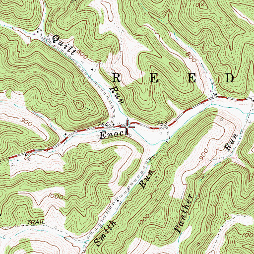 Topographic Map of Quilt Run, WV