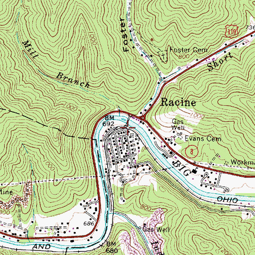 Topographic Map of Racine, WV