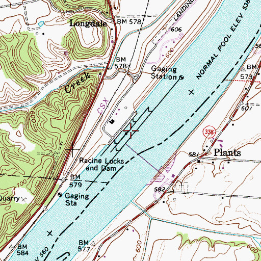 Topographic Map of Racine Locks and Dam, WV