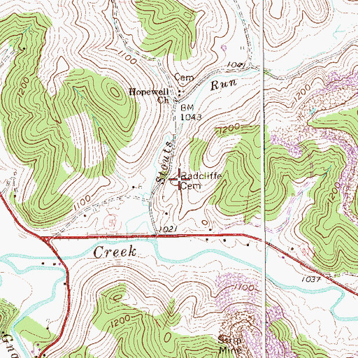 Topographic Map of Radcliffe Cemetery, WV