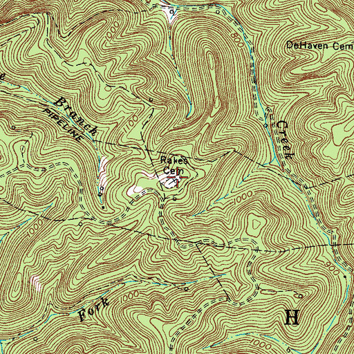 Topographic Map of Rakes Cemetery, WV