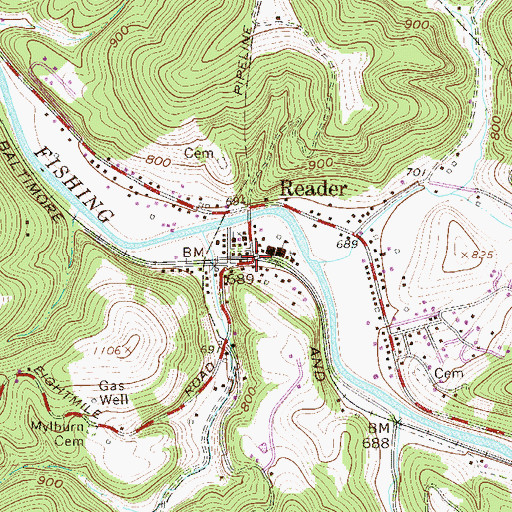 Topographic Map of Reader, WV