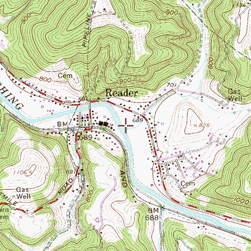 Topographic Map of Reader Creek, WV