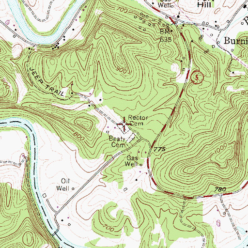 Topographic Map of Rector Cemetery, WV