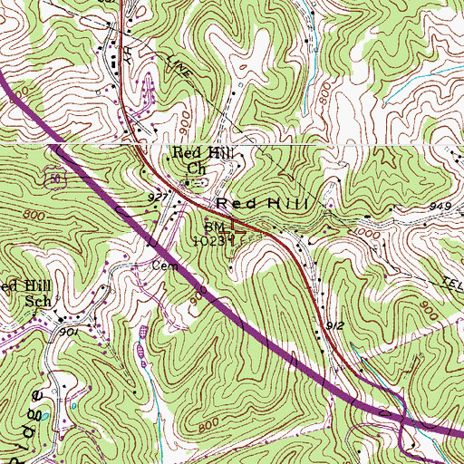 Topographic Map of Red Hill, WV