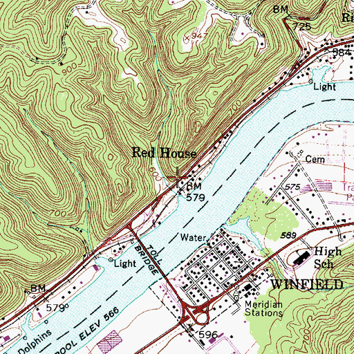 Topographic Map of Red House, WV