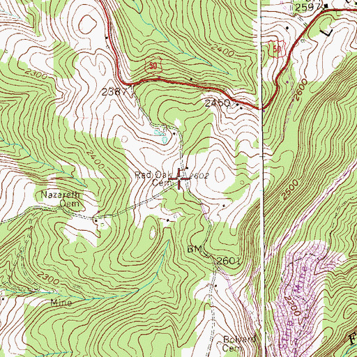 Topographic Map of Red Oak Cemetery, WV