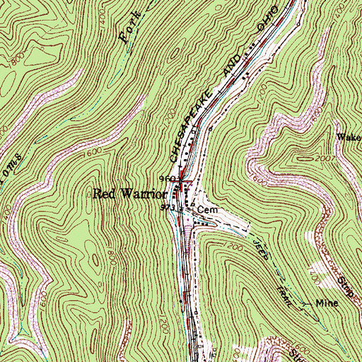 Topographic Map of Red Warrior, WV