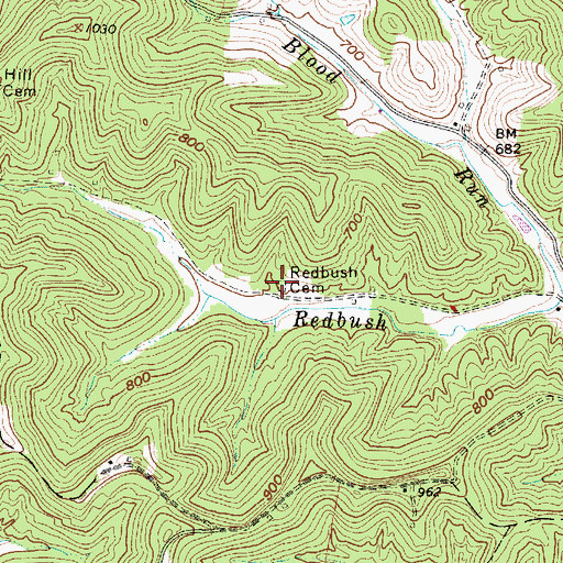 Topographic Map of Redbush Cemetery, WV