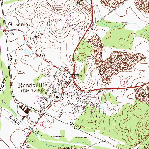 Topographic Map of Reedsville, WV