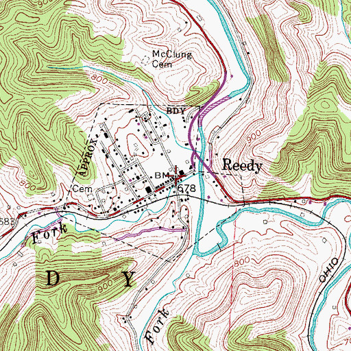Topographic Map of Reedy, WV