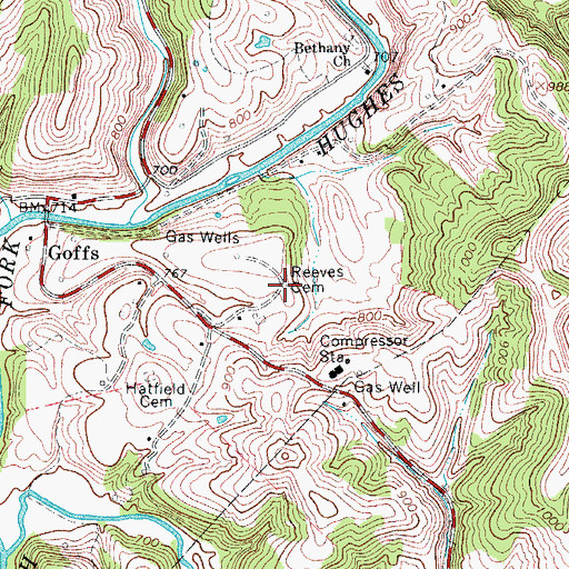 Topographic Map of Reeves Cemetery, WV