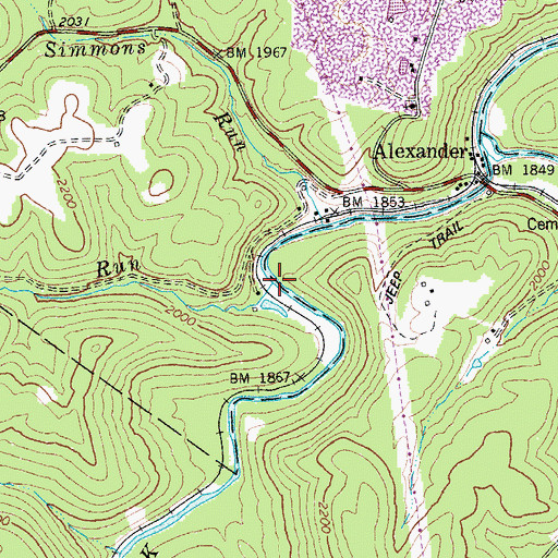 Topographic Map of Reger Run, WV