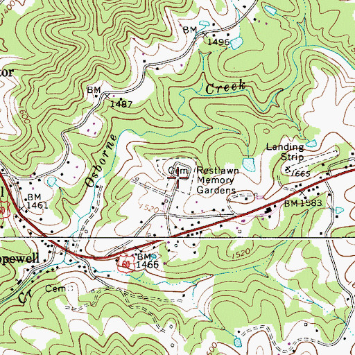 Topographic Map of Restlawn Memory Gardens, WV