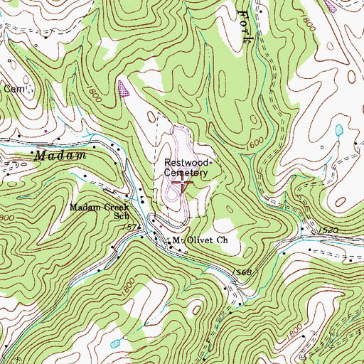 Topographic Map of Restwood Cemetery, WV