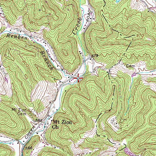 Topographic Map of Reuben Branch, WV