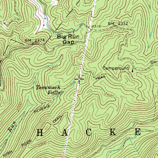 Topographic Map of Reverie Trail, WV