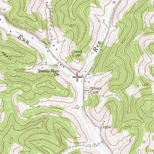 Topographic Map of Rex Run, WV